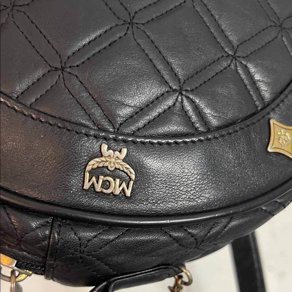 MCM Black Quilted Round Crossbody with Gold Hardware - Picture 4 of 9